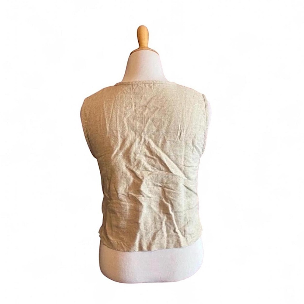 VTG 90s Crochet Knit Crop Vest Women's Small Beige Cottagecore Linen Blend - Picture 3 of 4